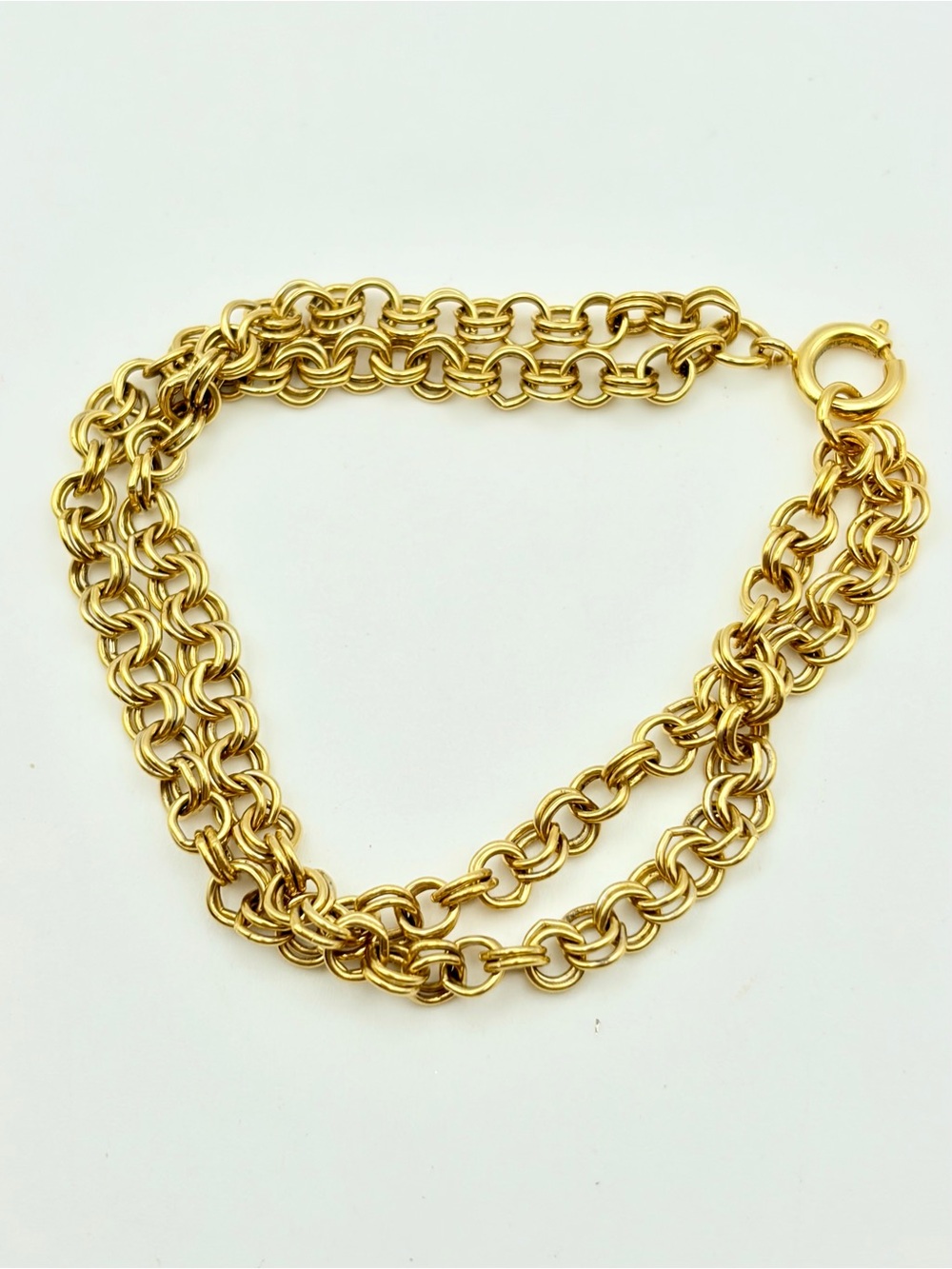 Vintage 60s 70s Gold Tone Double Rolo Link Chain Bracelet